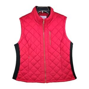 Calvin Klein Quilted Vest L Red Gold Zip Puffer Sleeveless Ribbed Sides Luxury